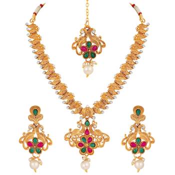 Peacock Design Gold Plated Princess Style Necklace Set For Women 1