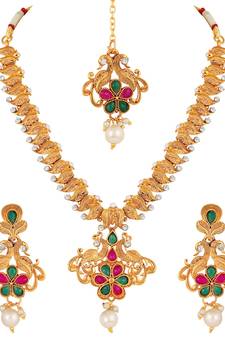 Peacock Design Gold Plated Princess Style Necklace Set For Women