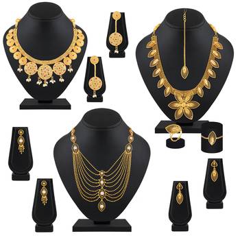 Exclusive Designer Gold Plated Multy Color Stone Set Of 3 Necklace Set Combo For Women 1