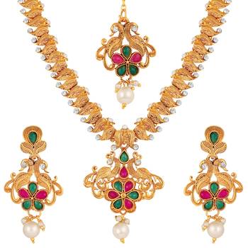 Peacock Design Gold Plated Princess Style Necklace Set For Women 3