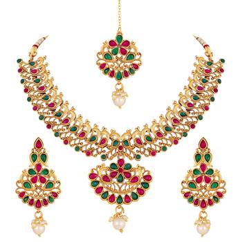 Designer Peacock Design Gold Plated Choker Style Necklace Set For Women 1