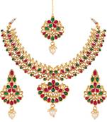 Designer Peacock Design Gold Plated Choker Style Necklace Set For Women