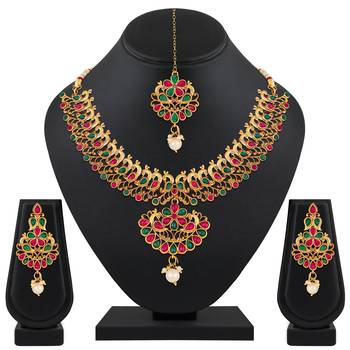 Designer Peacock Design Gold Plated Choker Style Necklace Set For Women 2