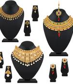 Rajwadi Wedding Wear Gold Plated Multy Color Stone Set Of 3 Necklace Set Combo For Women