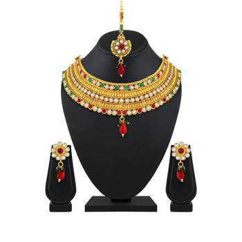 Rajwadi Wedding Wear Gold Plated Multy Color Stone Set Of 3 Necklace Set Combo For Women 3
