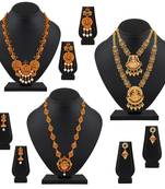 Traditional Temple Gold Plated Multy Color Stone Set Of 3 Necklace Set Combo For Women
