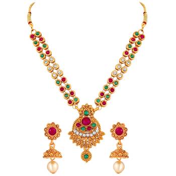 Indian Trendy Gold Plated Multistone Choker Style Necklace Set For Women 1