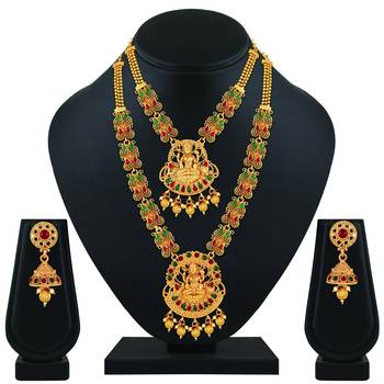 Traditional Temple Gold Plated Multy Color Stone Set Of 3 Necklace Set Combo For Women 3
