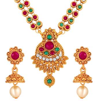Indian Trendy Gold Plated Multistone Choker Style Necklace Set For Women 3