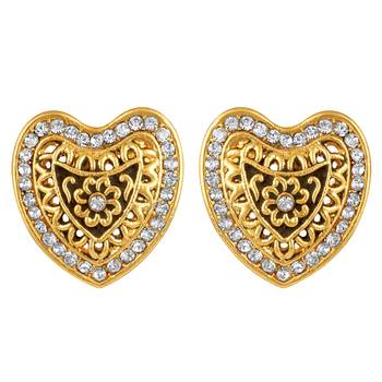 Heart Shaped Gold Plated White Stone Stud Earring For Women 1