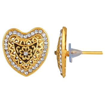 Heart Shaped Gold Plated White Stone Stud Earring For Women 2