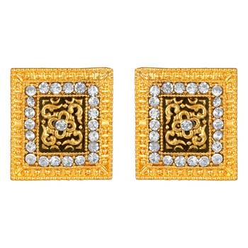 Stylish Square Shape Gold Plated White Stone  Stud Earring For Women 1