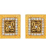 Stylish Square Shape Gold Plated White Stone  Stud Earring For Women