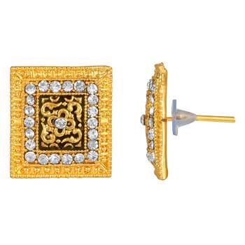 Stylish Square Shape Gold Plated White Stone  Stud Earring For Women 2