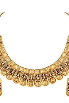 Excellent Designer Choker Style Gold Plated Necklace Set For Women