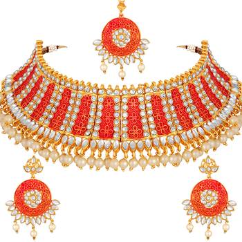 Traditional Designer Gold Plated Choker Style Necklace Set For Women 2