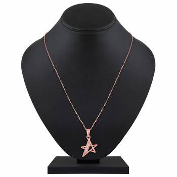 Beautiful Star Shape Rose Gold Plated Cz Stone Pendant With Chain For Women 2