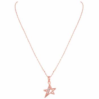 Beautiful Star Shape Rose Gold Plated Cz Stone Pendant With Chain For Women 3