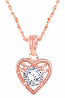 Charming Designer Heart Shape Rose Gold Plated Cz Stone Pendant With Chain For Women