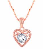 Charming Designer Heart Shape Rose Gold Plated Cz Stone Pendant With Chain For Women