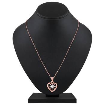 Pretty Heart Shape Rose Gold Plated Cz Stone Pendant With Chain For Women 1