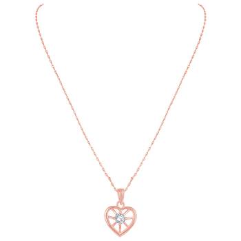 Pretty Heart Shape Rose Gold Plated Cz Stone Pendant With Chain For Women 2