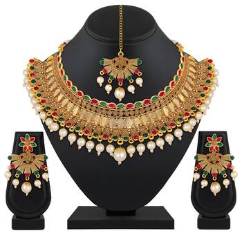 Ethnic Wedding Wear Gold Plated Multicolor Choker Necklace Set For Women 1