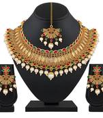 Ethnic Wedding Wear Gold Plated Multicolor Choker Necklace Set For Women