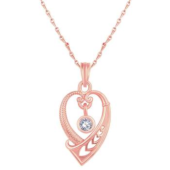 Exclusive Heart Shape Rose Gold Plated Cz Stone Pendant With Chain For Women 1
