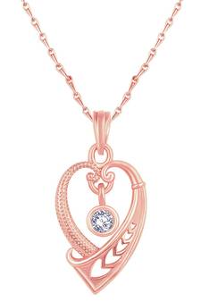 Exclusive Heart Shape Rose Gold Plated Cz Stone Pendant With Chain For Women