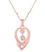 Exclusive Heart Shape Rose Gold Plated Cz Stone Pendant With Chain For Women