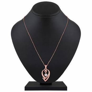 Exclusive Heart Shape Rose Gold Plated Cz Stone Pendant With Chain For Women 2