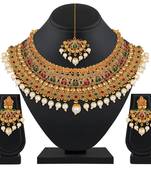 Ethnic Wedding Wear Gold Plated Multicolor Choker Necklace Set For Women