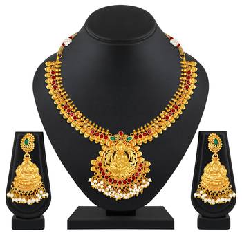 Traditional Wedding Wear Gold Plated Temple Necklace Set For Women 1