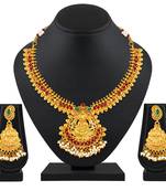 Traditional Wedding Wear Gold Plated Temple Necklace Set For Women