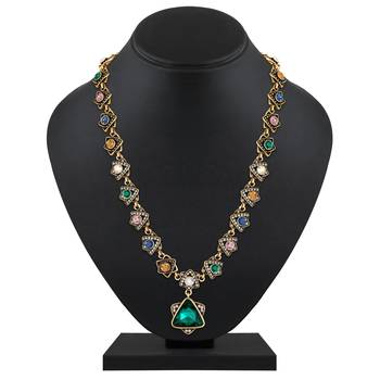 Party Wear Gold Plated Multi Colour Opera Style Necklace For Women 3