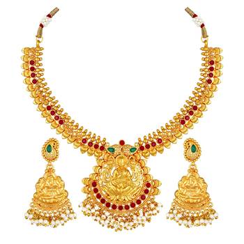 Traditional Wedding Wear Gold Plated Temple Necklace Set For Women 2