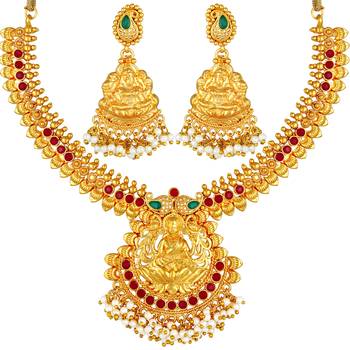 Traditional Wedding Wear Gold Plated Temple Necklace Set For Women 3