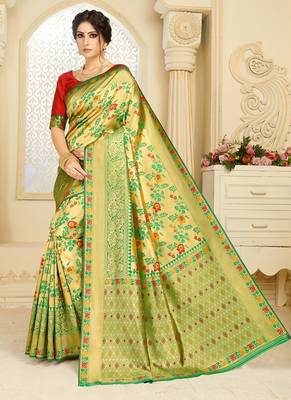   light green woven silk blend saree with blouse 1