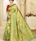   light green woven silk blend saree with blouse
