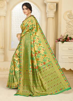   light green woven silk blend saree with blouse 2