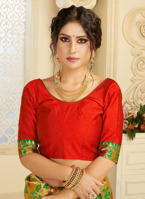  light green woven silk blend saree with blouse 4