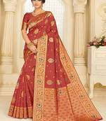 Crimson woven silk blend saree with blouse