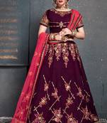 Purple Embroidered Satin Semi Stitched bridal lehenga