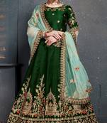 Dark Green Thread Dori Zari And Embroidered With Diamond Work Satin Lehenga Choli For Wedding