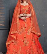 Eye-catching Orange Thread, Dori, Zari and Embroidered with Diamond Work Taffeta Silk Party wear Lehenga choli
