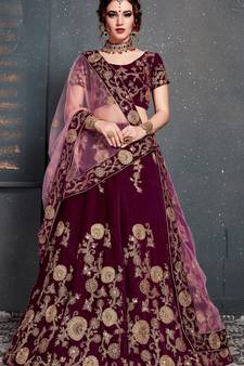 Hypnotizing Purple Dori, Zari And Sequins Embroidered Semi Velvet lehenga choli for bride
