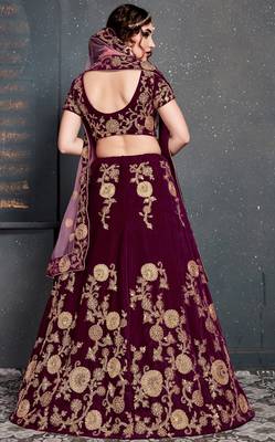 Hypnotizing Purple Dori Zari And Sequins Embroidered Semi Velvet Lehenga Choli For Bride 2