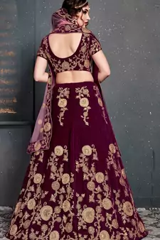Hypnotizing Purple Dori Zari And Sequins Embroidered Semi Velvet Lehenga Choli For Bride