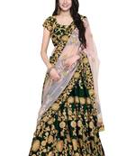 Marvelous Dark Green Dori, Zari And Sequins Embroidered Semi Velvet Designer Lehenga for wedding